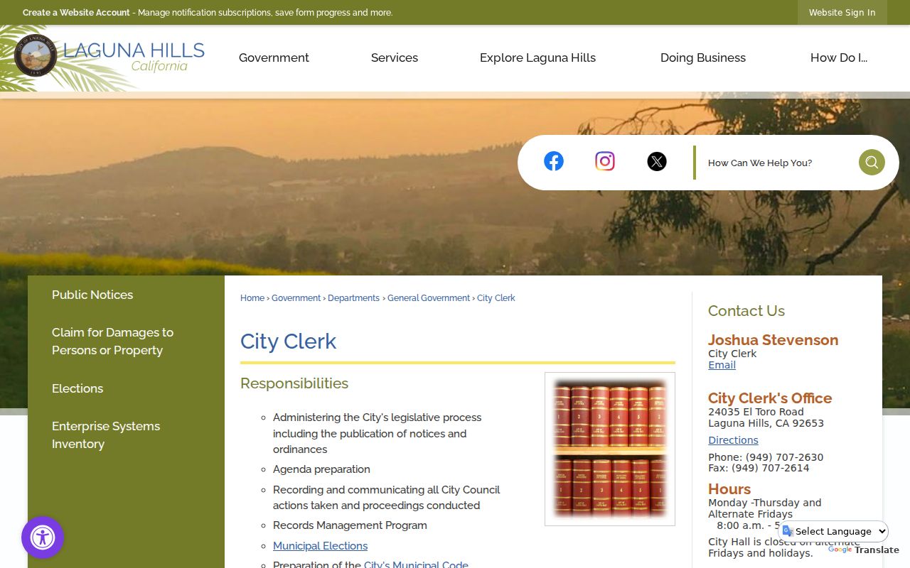 Laguna Hills residents directory city clerk records