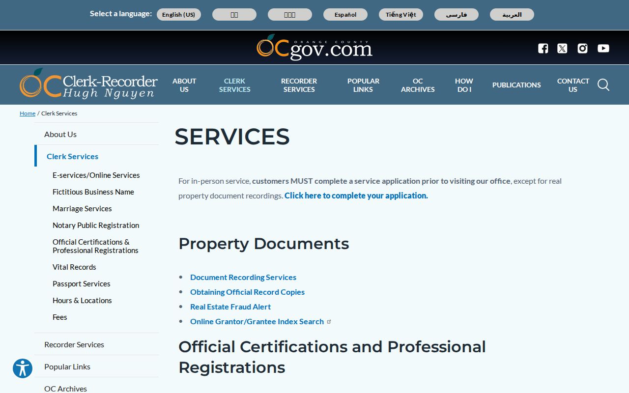 Laguna Hills residents directory Orange County Clerk-Recorder services