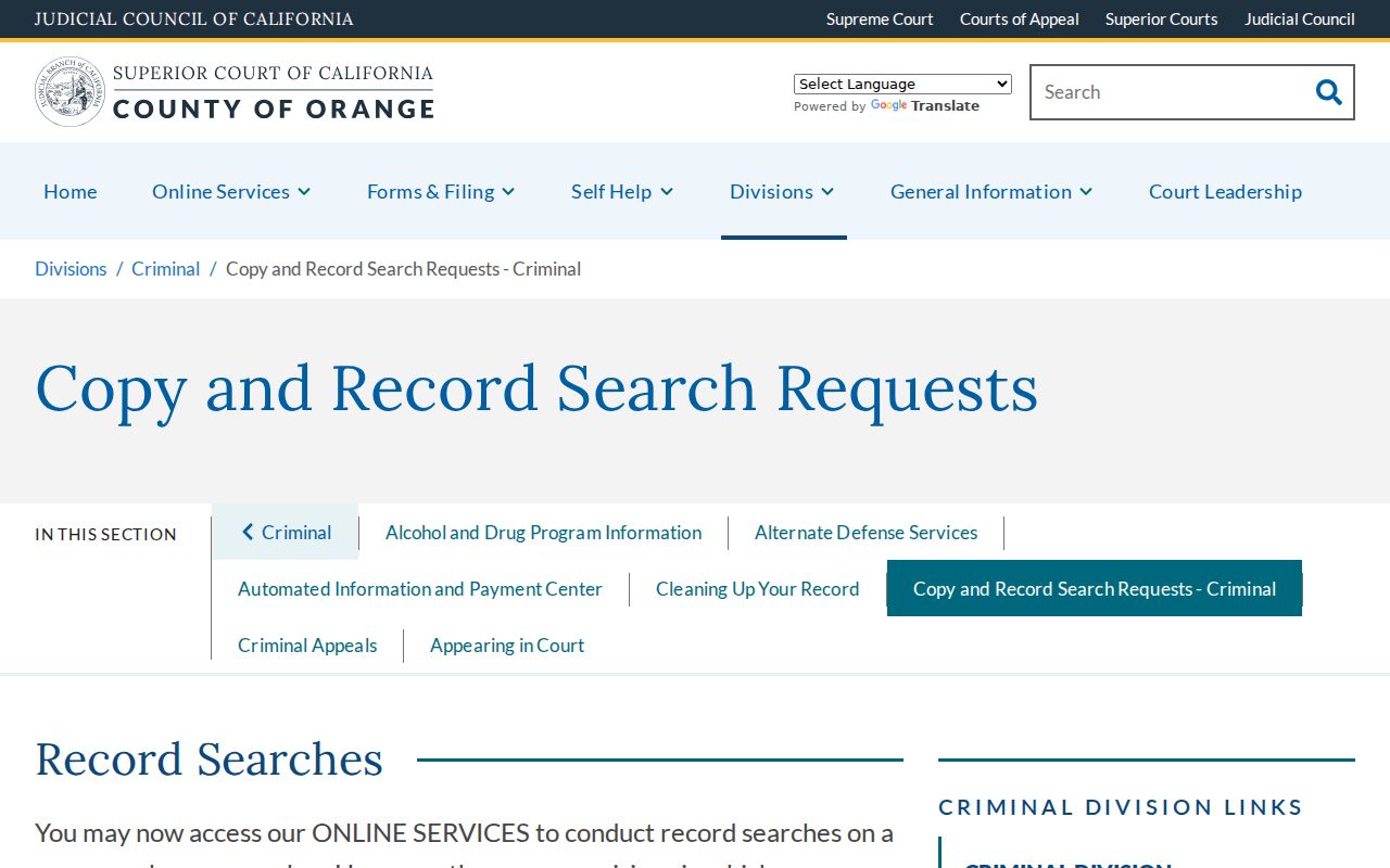 Laguna Hills resident lookup criminal record copy request
