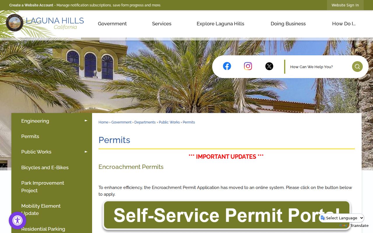 Laguna Hills ZIP code directory engineering and transportation permits