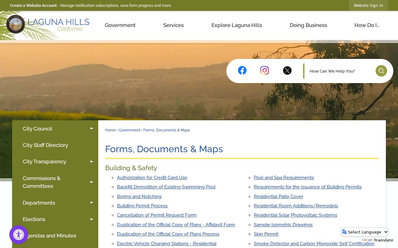 Laguna Hills ZIP code directory city forms documents and maps